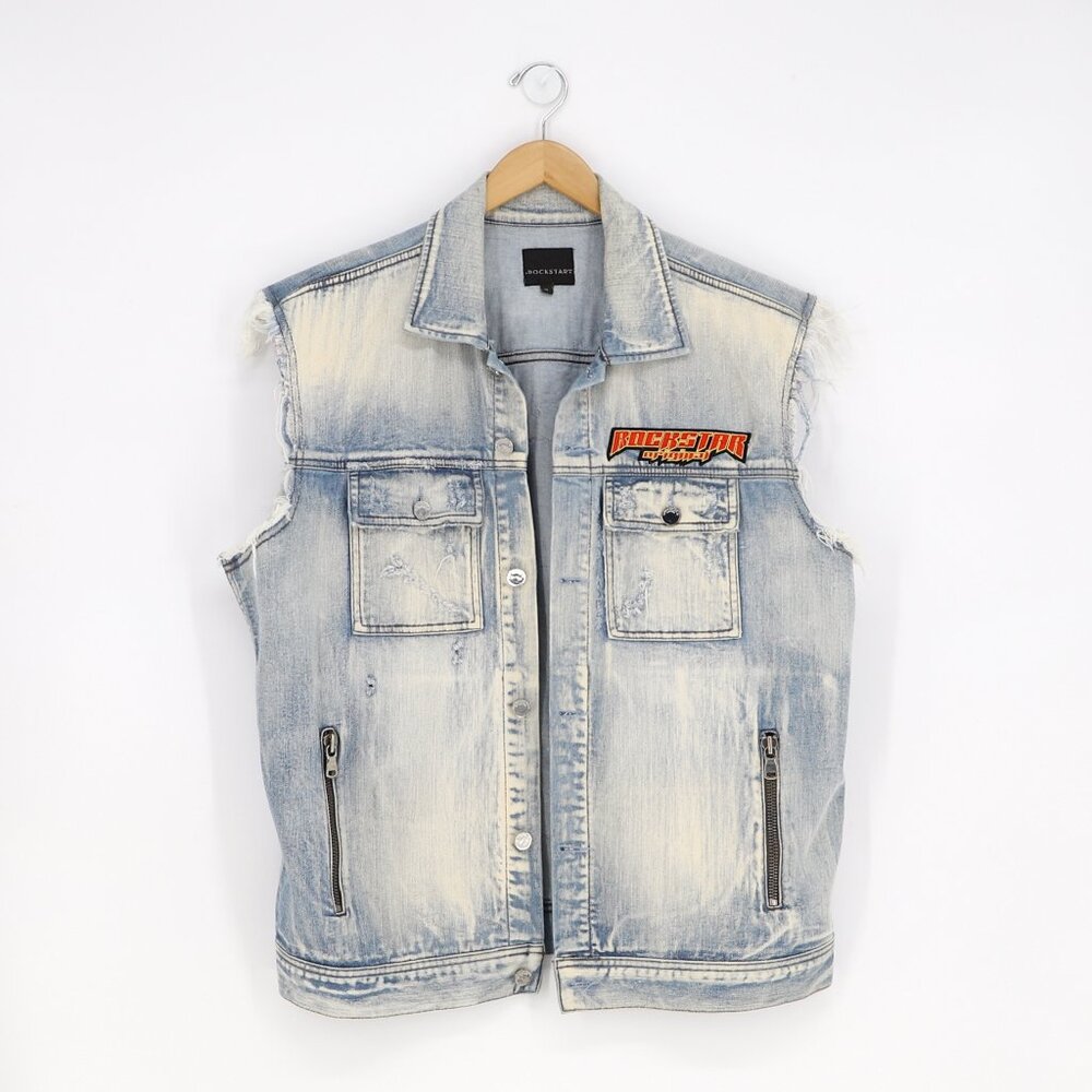 ROCKSTAR ORIGINAL The Orpheum Los Angeles Distressed Frayed Denim Vest Size XL